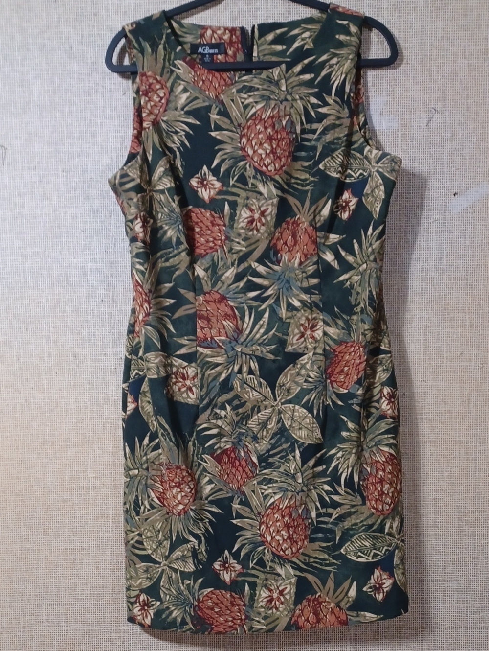 AGB Dark Green Tropical Pineapple Print Midi Dress